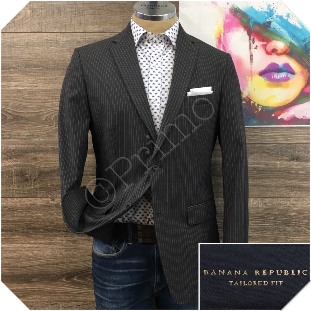BANANA REPUBLIC Mens Blazer Sport Coat Casual Jacket Size 40R Gray Cotton Suit